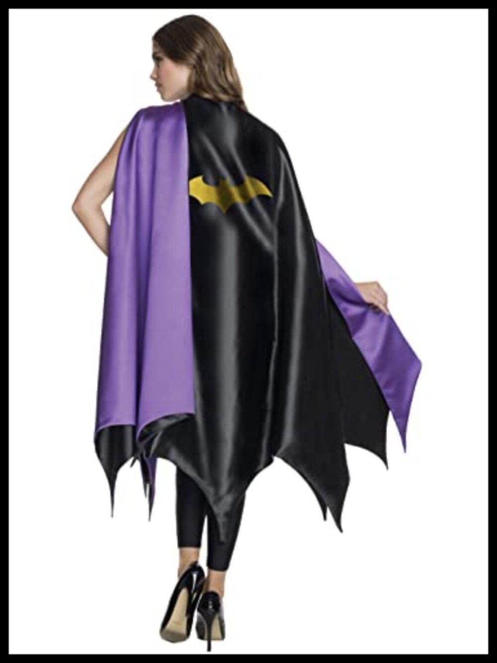 DC Batgirl Deluxe Cape Satin Glitter Batgirl Logo Batwing Hem Hook Loop
